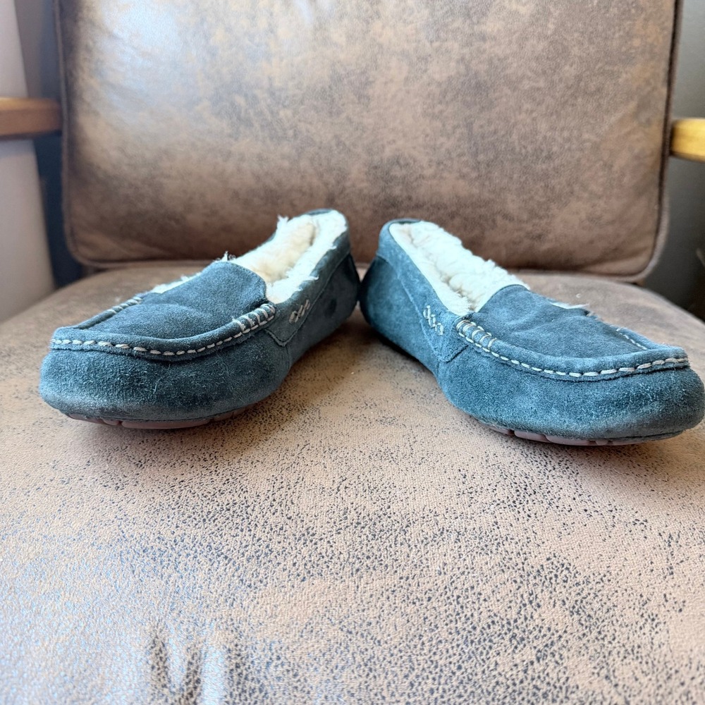UGG Ansley Suede Slippers Blue Teal Moccasin Loafers Womens Size 9 - Picture 3 of 7